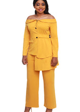 Load image into Gallery viewer, New Yellow Slash Neck Asymmetrical Design Cotton Coat And Pants Two Piece Set Fall