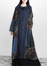 Load image into Gallery viewer, New denim blue Patchwork Button tie waist Fall trench coats