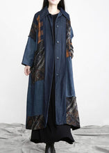 Load image into Gallery viewer, New denim blue Patchwork Button tie waist Fall trench coats