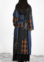 Load image into Gallery viewer, New denim blue Patchwork Button tie waist Fall trench coats