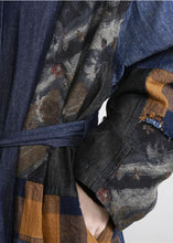 Load image into Gallery viewer, New denim blue Patchwork Button tie waist Fall trench coats