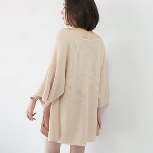 New pink sweater Loose fitting V neck knit sweat tops casual Batwing Sleeve top