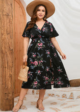 Load image into Gallery viewer, Novelty Black Print Tunic Chiffon Long Dress Short Sleeve