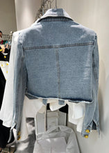 Load image into Gallery viewer, Novelty Denim Blue Peter Pan Collar Patchwork Button Coats Long Sleeve