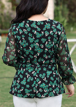 Load image into Gallery viewer, Novelty Green V Neck Print Chiffon Shirt Flare Sleeve