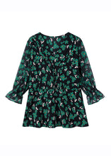 Load image into Gallery viewer, Novelty Green V Neck Print Chiffon Shirt Flare Sleeve