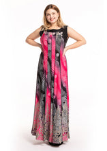 Load image into Gallery viewer, Novelty Pink Black O-Neck Striped Patchwork Silk Beach Long Dress Sleeveless