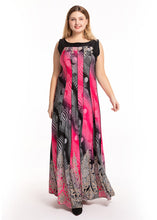 Load image into Gallery viewer, Novelty Pink Black O-Neck Striped Patchwork Silk Beach Long Dress Sleeveless