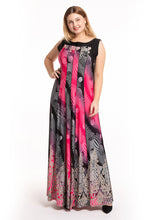 Load image into Gallery viewer, Novelty Pink Black O-Neck Striped Patchwork Silk Beach Long Dress Sleeveless