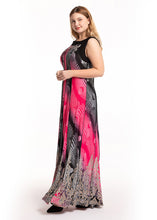 Load image into Gallery viewer, Novelty Pink Black O-Neck Striped Patchwork Silk Beach Long Dress Sleeveless