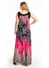 Load image into Gallery viewer, Novelty Pink Black O-Neck Striped Patchwork Silk Beach Long Dress Sleeveless