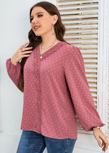 Load image into Gallery viewer, Novelty Pink V Neck Lace Patchwork Chiffon Shirt Top Fall