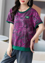 Load image into Gallery viewer, Novelty Purple O Neck Print Pockets Patchwork Cotton T Shirt Tops Summer