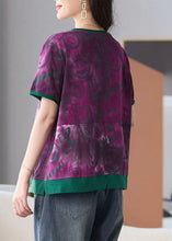 Load image into Gallery viewer, Novelty Purple O Neck Print Pockets Patchwork Cotton T Shirt Tops Summer