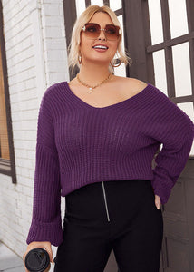 Novelty Purple V Neck Cozy Knit Sweater Fall