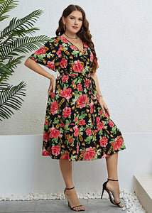 Novelty V Neck Print Chiffon Long Dresses Summer