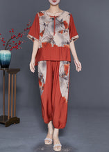 Load image into Gallery viewer, Orange Patchwork Linen Two Pieces Set Oversized Print Summer