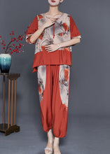 Load image into Gallery viewer, Orange Patchwork Linen Two Pieces Set Oversized Print Summer