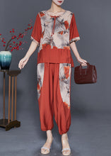 Load image into Gallery viewer, Orange Patchwork Linen Two Pieces Set Oversized Print Summer