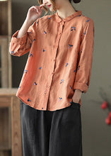 Load image into Gallery viewer, Orange Peter Pan Collar Button Linen Shirts Long Sleeve