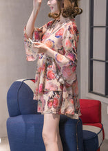 Load image into Gallery viewer, Orange Pink Patchwork Chiffon Top hot pants Two Pieces Set flare sleeve