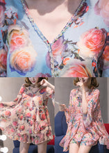 Load image into Gallery viewer, Orange Pink Patchwork Chiffon Top hot pants Two Pieces Set flare sleeve