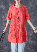 Load image into Gallery viewer, Orange Red Linen Mid Dresses Embroideried Summer