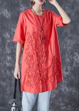 Load image into Gallery viewer, Orange Red Linen Mid Dresses Embroideried Summer