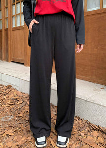 Organic Black Draping Slim Fit Spandex Straight Pants Fall