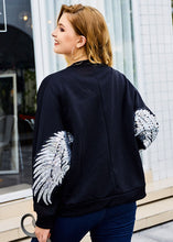 Load image into Gallery viewer, Organic Black O-Neck Wing Embroideried Coats Long Sleeve