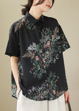 Load image into Gallery viewer, Organic Black Oversized Print Linen Blouses Summer