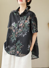 Load image into Gallery viewer, Organic Black Oversized Print Linen Blouses Summer