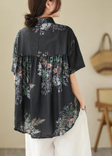 Load image into Gallery viewer, Organic Black Oversized Print Linen Blouses Summer