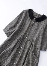 Load image into Gallery viewer, Organic Black Plaid Peter Pan Collar Patchwork Linen Dresses Summer