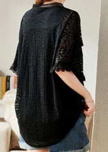 Load image into Gallery viewer, Organic Black V Neck Ruffled Embroideried Patchwork Lace Blouse Summer