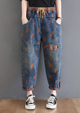 Load image into Gallery viewer, Organic Blue Embroideried Pockets denim Pants Spring