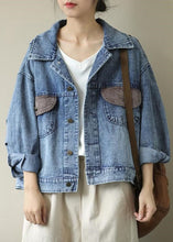 Load image into Gallery viewer, Organic Blue Peter Pan Collar Pockets denim Coats Spring