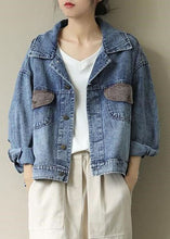 Load image into Gallery viewer, Organic Blue Peter Pan Collar Pockets denim Coats Spring