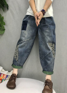 Organic Blue patch applique  denim Pants Spring