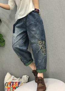 Organic Blue patch applique  denim Pants Spring