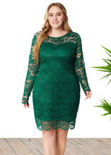 Load image into Gallery viewer, Organic Green O-Neck Lace Mid Dress Fall