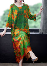 Load image into Gallery viewer, Organic Green O-Neck Print Long Dresses Spring