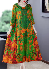 Load image into Gallery viewer, Organic Green O-Neck Print Long Dresses Spring