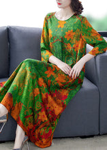 Load image into Gallery viewer, Organic Green O-Neck Print Long Dresses Spring