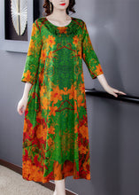 Load image into Gallery viewer, Organic Green O-Neck Print Long Dresses Spring