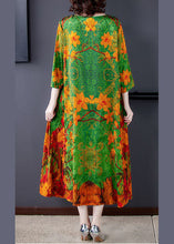 Load image into Gallery viewer, Organic Green O-Neck Print Long Dresses Spring