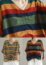 Load image into Gallery viewer, Organic Navy V Neck Striped Patchwork Cotton T Shirts Summer