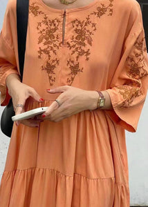 Organic Orange Embroideried Patchwork Cotton Dresses Summer