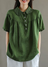 Load image into Gallery viewer, Organic Orange Peter Pan Collar Lace Patchwork Linen T Shirts Top Summer