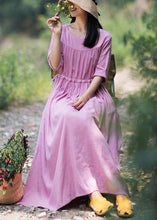 Load image into Gallery viewer, Organic Pink Clothes For Women O Neck Drawstring Summer Dresses